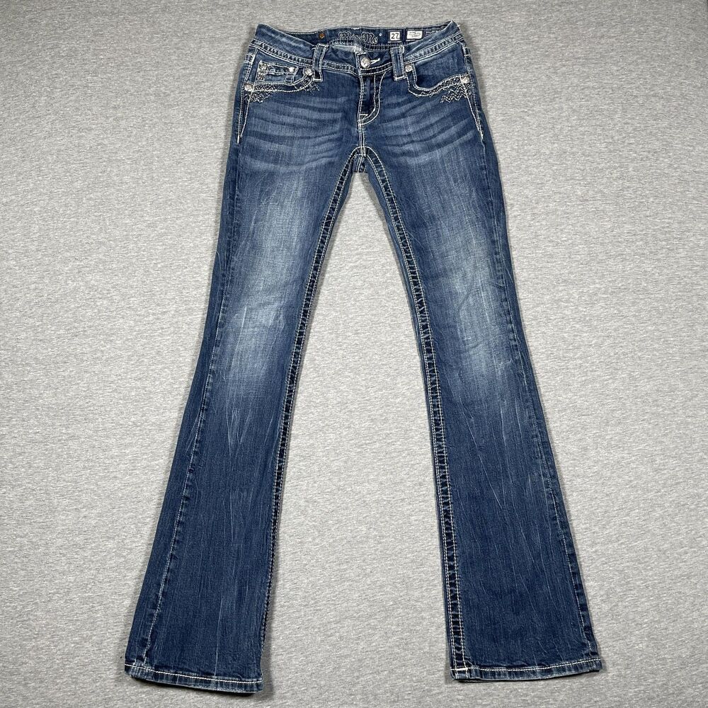Miss Me Bootcut Jeans Womens 27 Blue Dark Wash Signature Boot Embellished